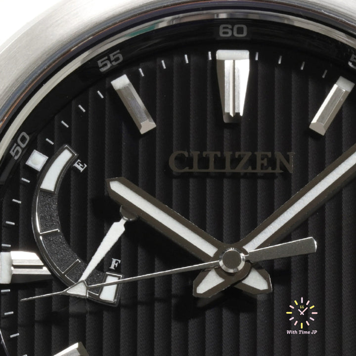 THE CITIZEN AQ1050-50E solar Men's Watch Black dial close-up.