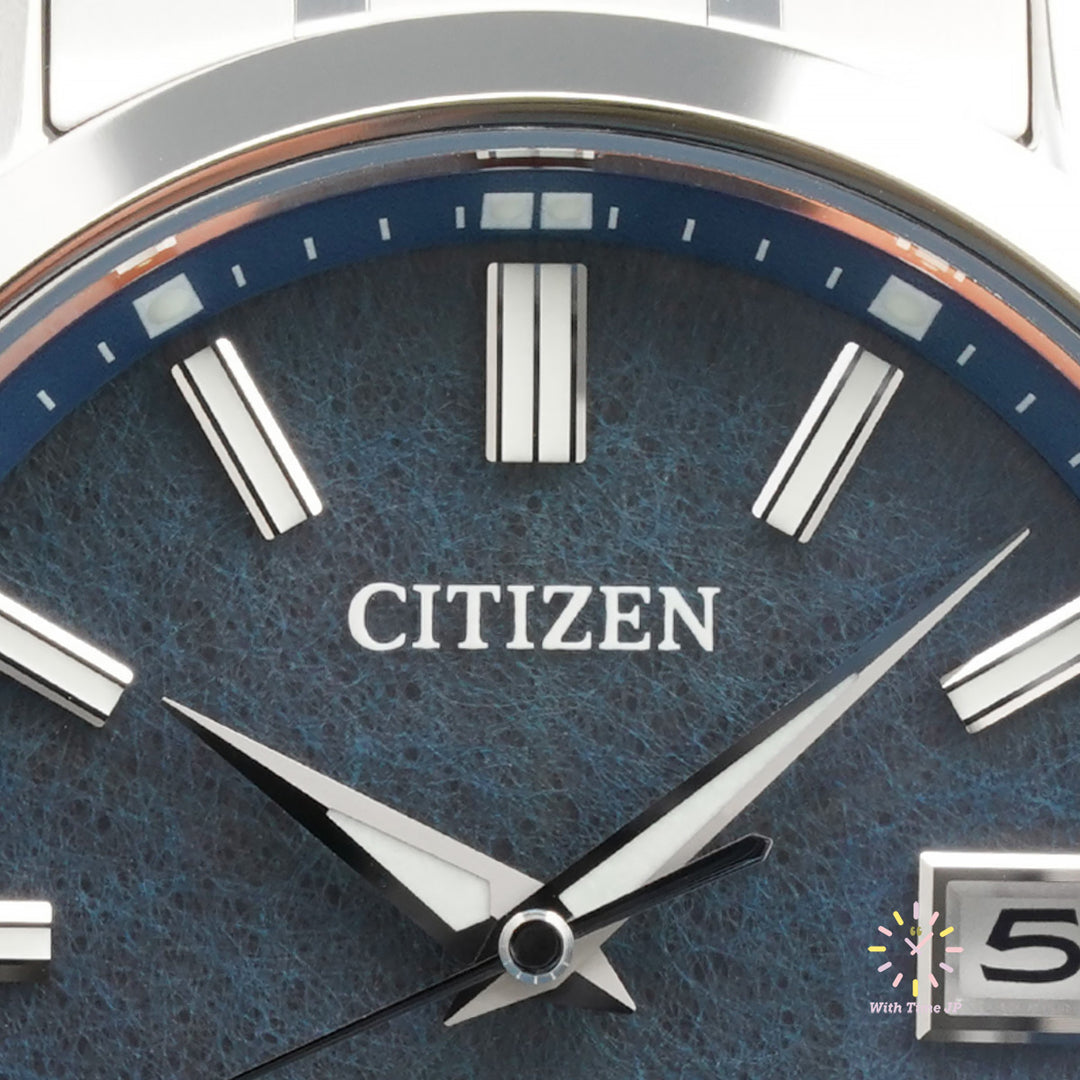 THE CITIZEN AQ4091-56M ,solar Watch, Close-up of "indigo-dyed" Japanese paper dial.