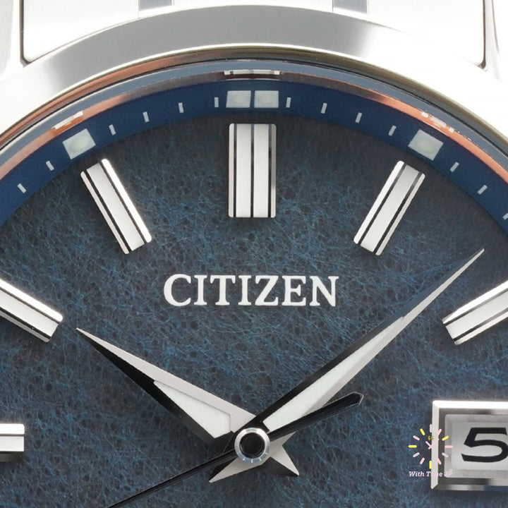 THE CITIZEN AQ4091-56M ,solar Watch, Close-up of "indigo-dyed" Japanese paper dial.
