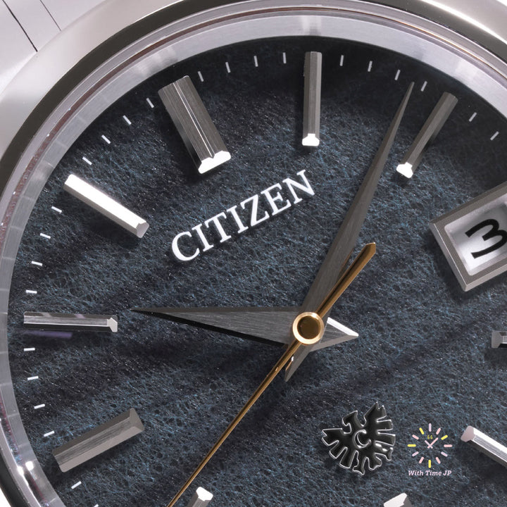 THE CITIZEN AQ4100-65L solar Men's Watch, Close-up of Blue Dye Japanese Paper(Blue-gray) Dial.
