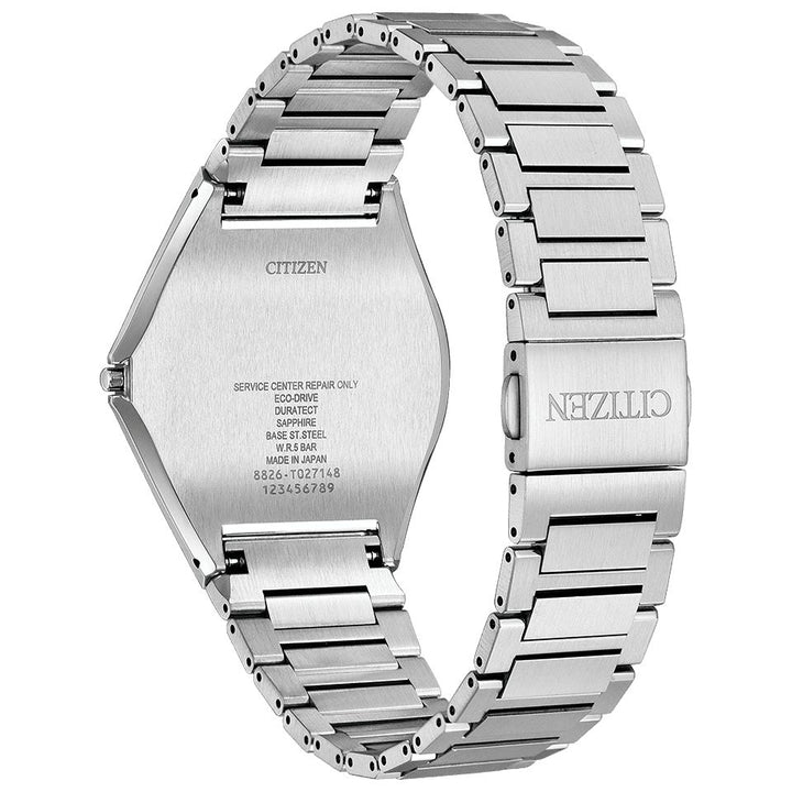 Citizen Eco-Drive One AR5060-58E Ultra-thin men's watch, Stainless steel case, Black dial, Stainless steel bracelet,Back side angle.