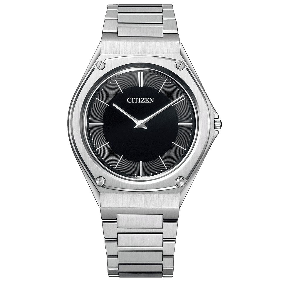 Citizen Eco-Drive One AR5060-58E Ultra-thin men's watch, Stainless steel case, Black dial, Stainless steel bracelet.
