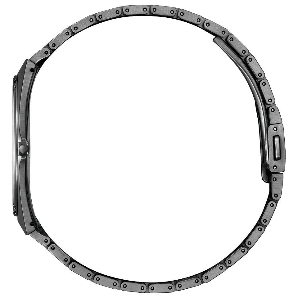 Citizen Eco-Drive One AR5064-57E Ultra-thin men's watch, Stainless steel case Black color coating, Black Dial, Stainless steel bracelet Black color coating,Side angle.
