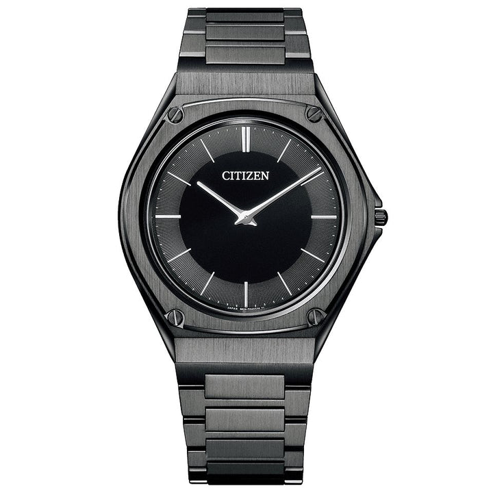 Citizen Eco-Drive One AR5064-57E Ultra-thin men's watch, Stainless steel case Black color coating, Black Dial, Stainless steel bracelet Black color coating.