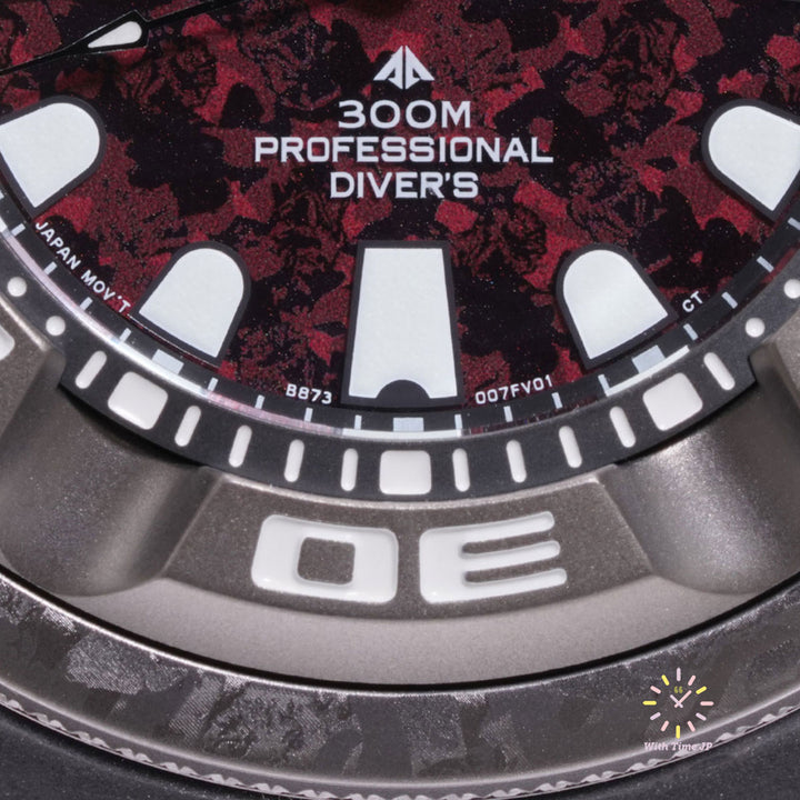 CITIZEN Promaster BJ8059-03Z,Close-up of Camouflage pattern red dial.