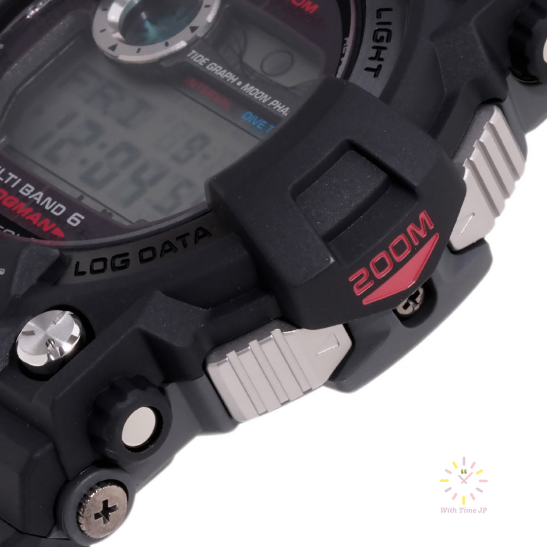 CASIO FROGMAN GWF-1000-1JF push button close-up