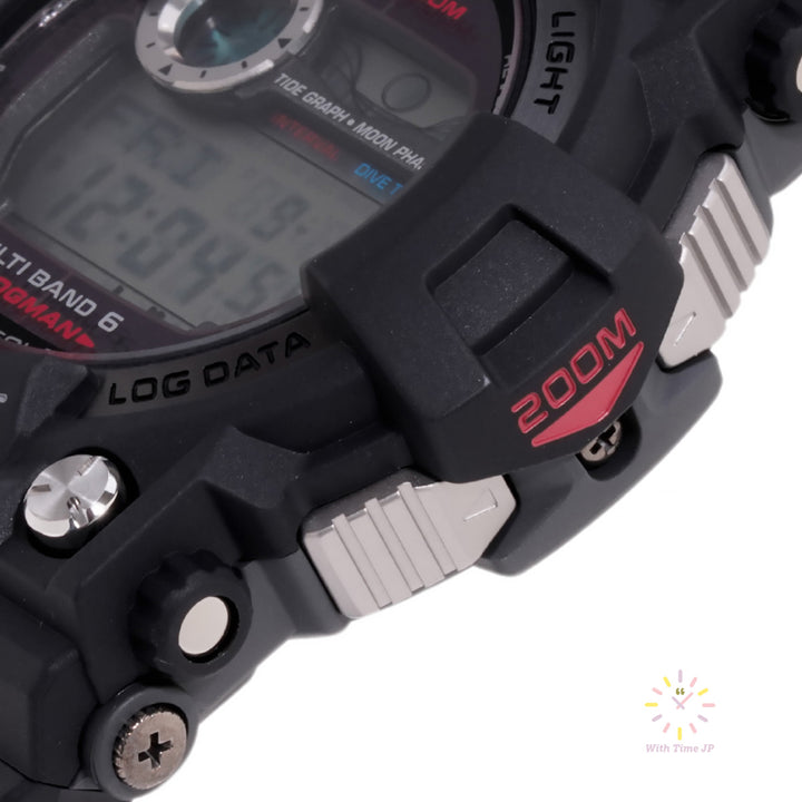 CASIO FROGMAN GWF-1000-1JF push button close-up
