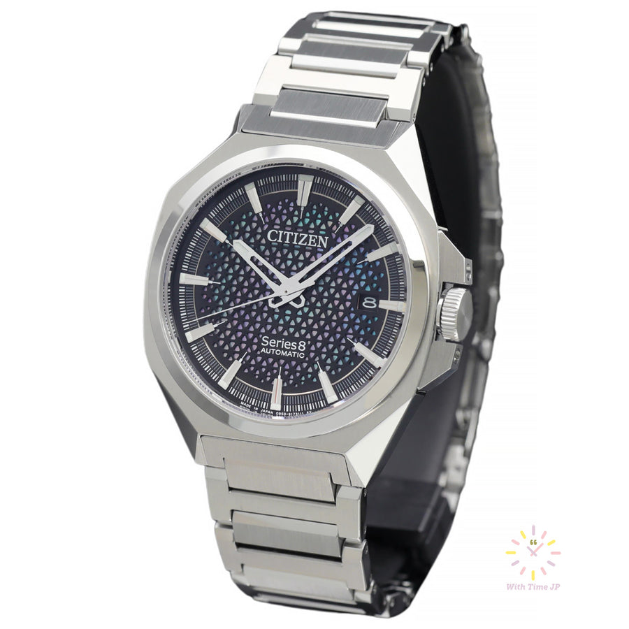 CITIZEN Series Eight NA1010-84X Mechanical Men's Watch, Stainless Steel Case, White butterfly shell Dial, Stainless Triple Link Band.