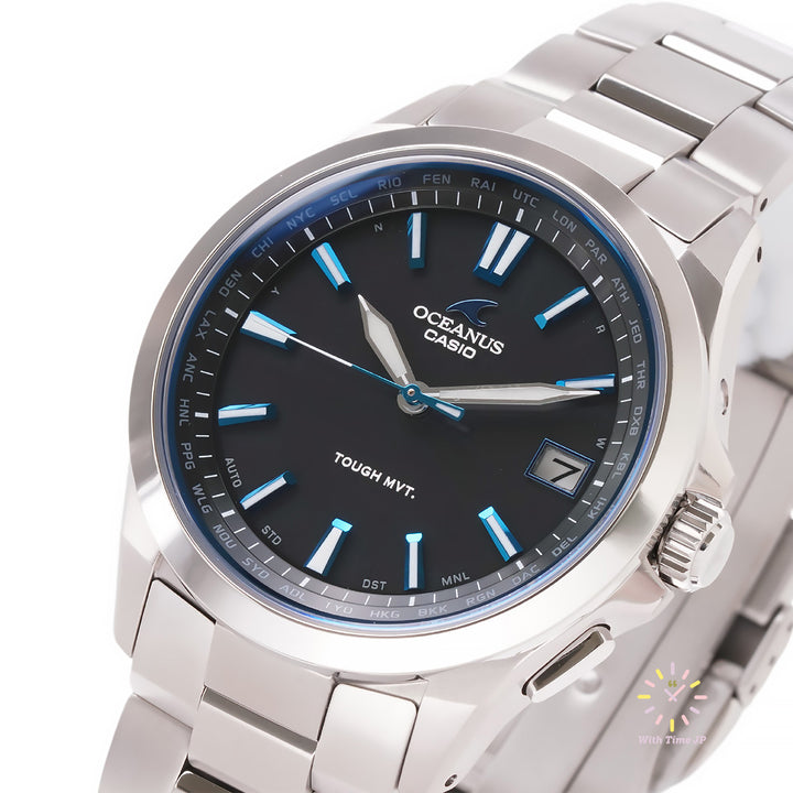 CASIO OCW-S100-1AJF,Close-up of black Dial from crown side