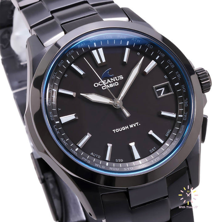 CASIO OCEANUS OCW-S100B-1AJF Close-up of the black dial.