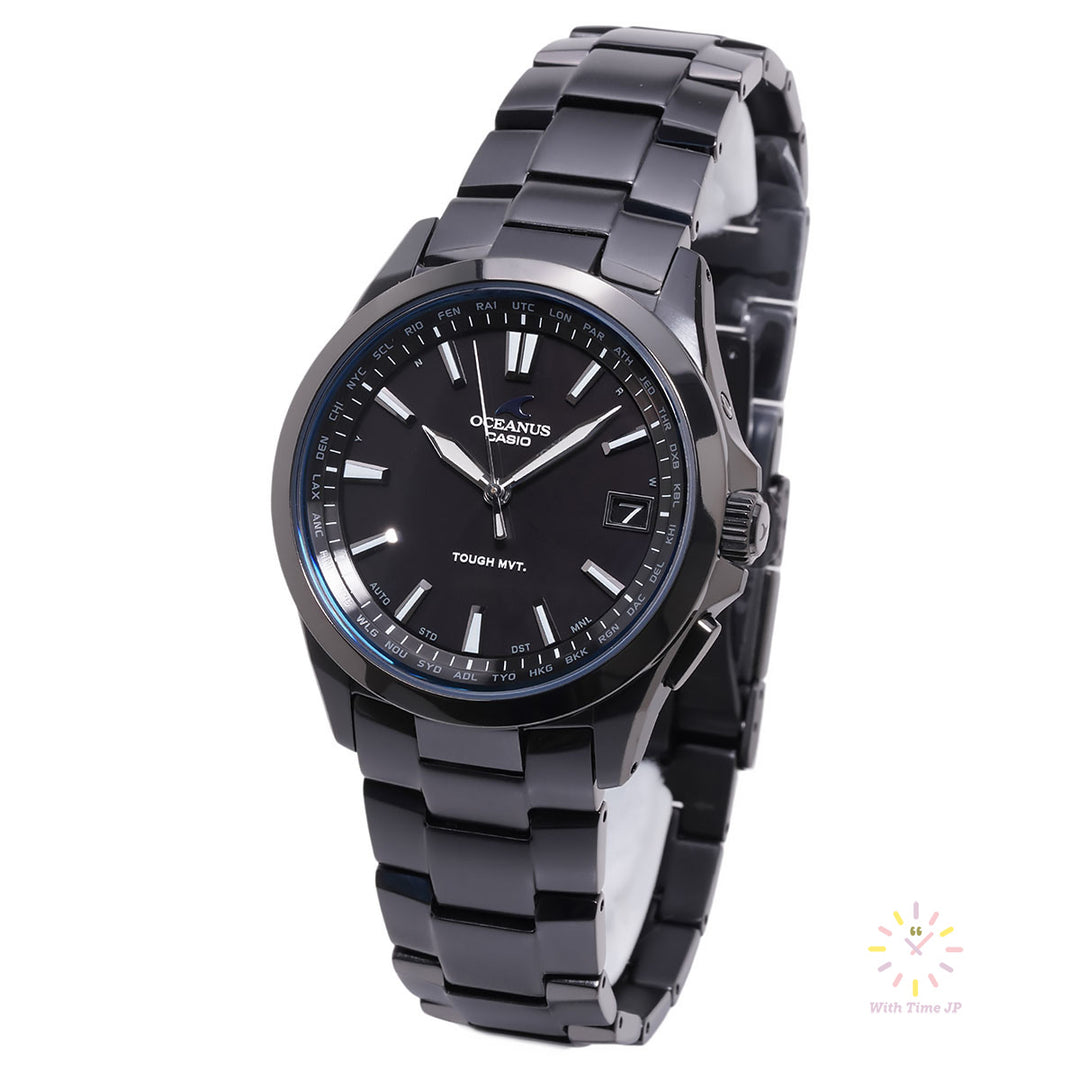 CASIO OCEANUS OCW-S100B-1AJF,Black dial,Triple link band with black IP coating,Black IP-coated titanium case.