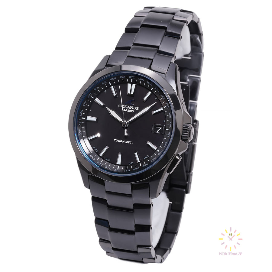 CASIO OCEANUS OCW-S100B-1AJF,Black dial,Triple link band with black IP coating,Black IP-coated titanium case.