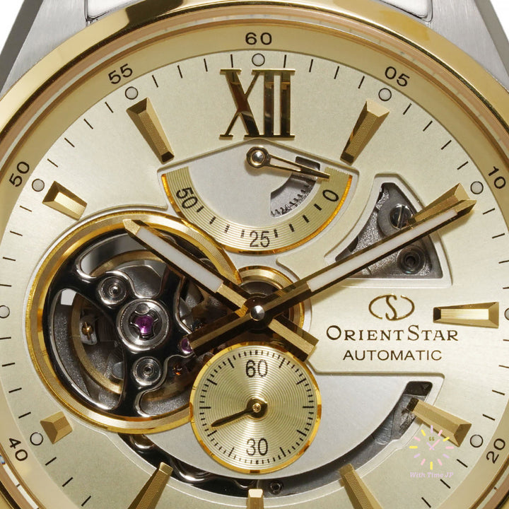 ORIENT STAR RK-AV0124G Close-up of Champagne dial.