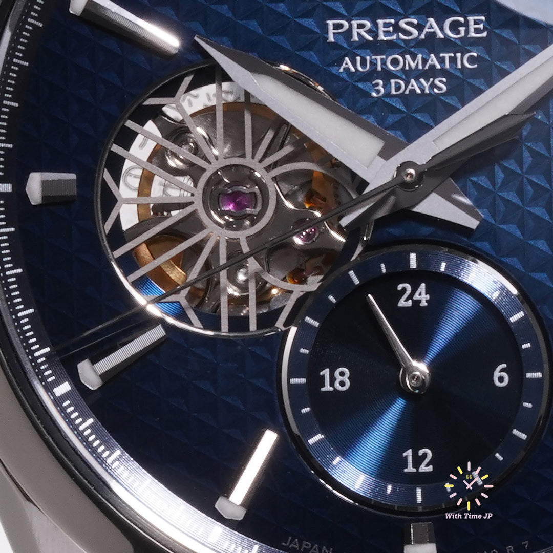 Seiko Presage SARJ003,Mechanical Men's Watch,Indigo Dial Close-Up.
