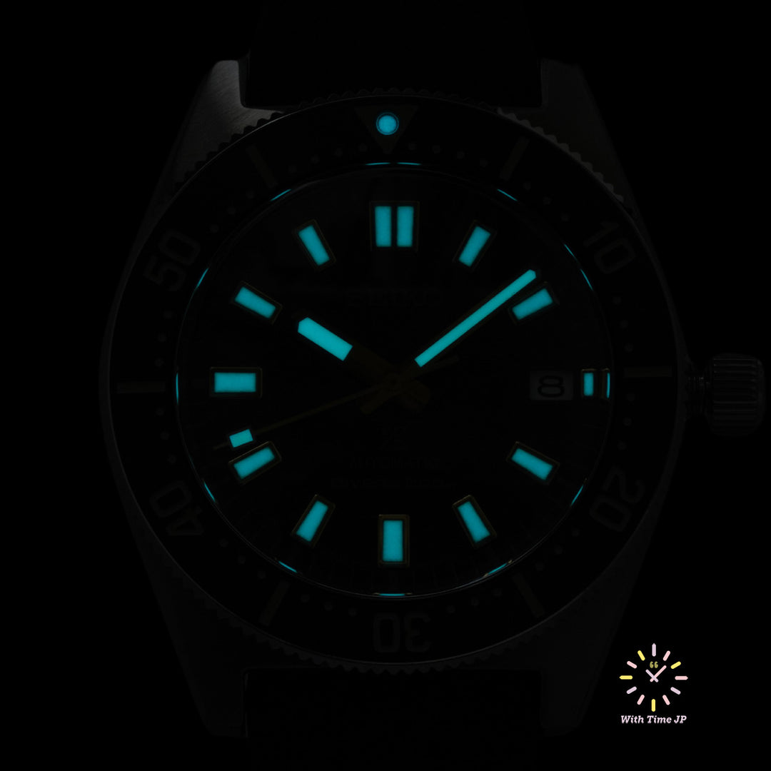 black dial luminescence of Seiko Prospex Automatic SBDC105