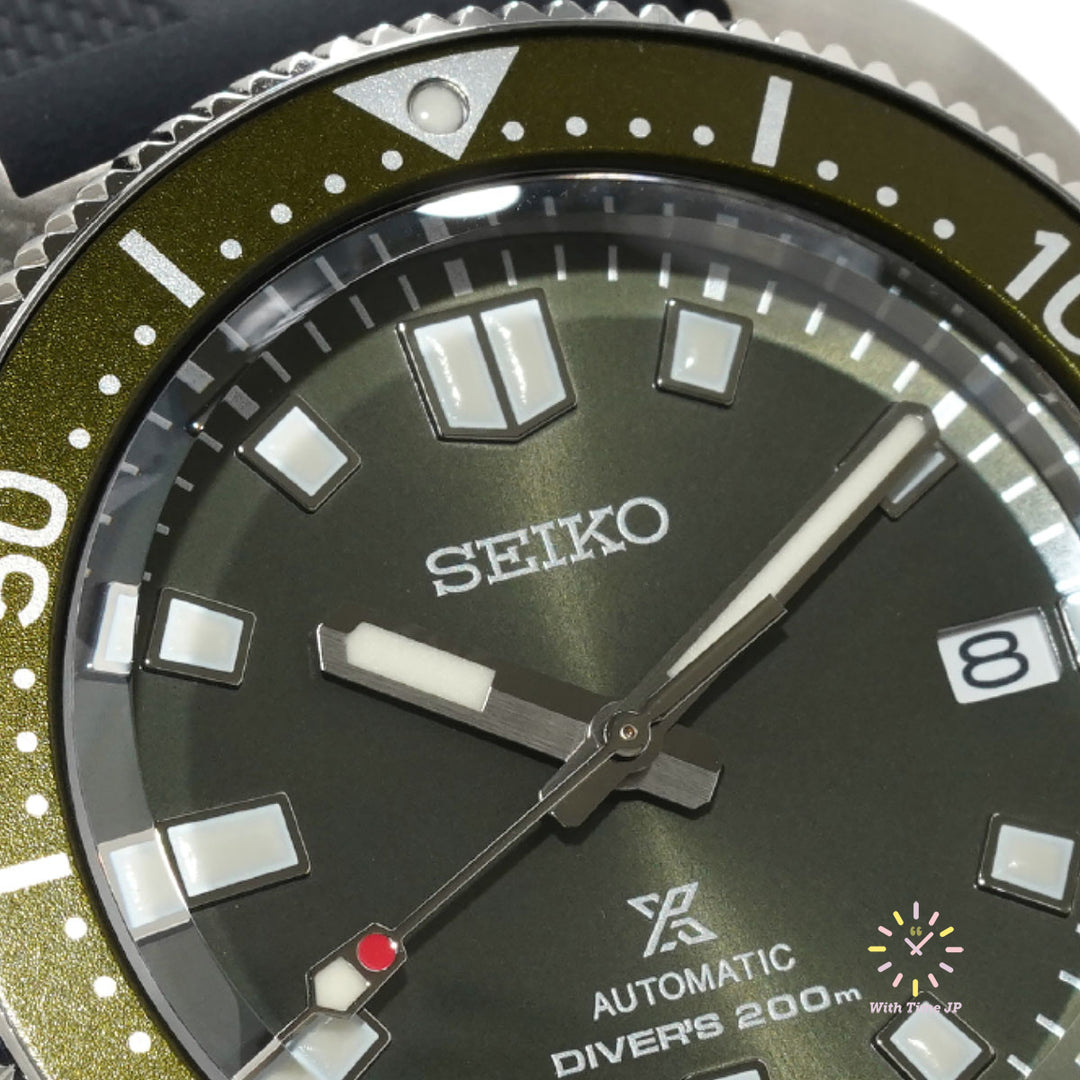 SEIKO Prospex SBDC111 Automatic diver's watch close-up of the Khaki-Green dial