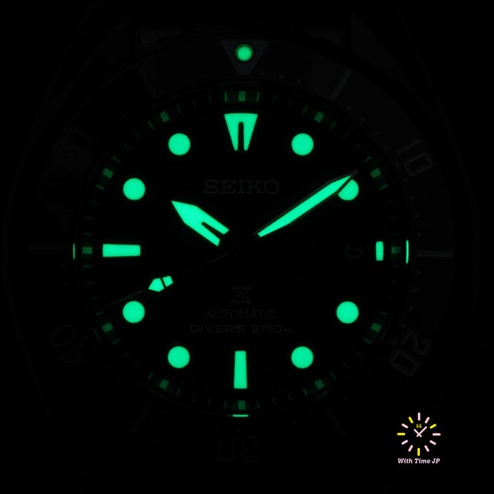 Black dial luminescence of Seiko Prospex The Black Series Automatic Diver Scuba SBDC193