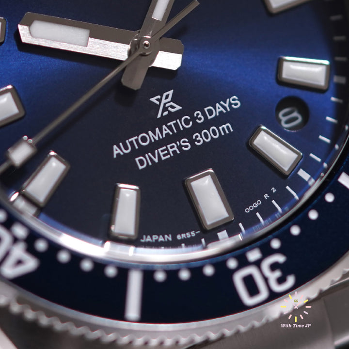 SEIKO Prospex SBDC195 automatic diver's watch close-up of blue dial.