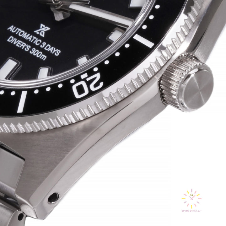 SEIKO Prospex SBDC197 automatic diver's watch close-up of lugs and crown.