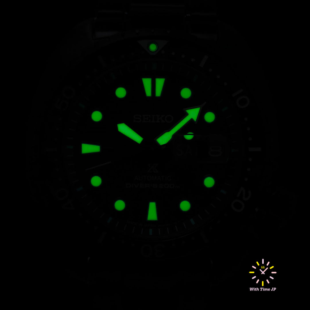 Black dial luminescence of Seiko Prospex The Black Series Automatic Diver Scuba SBDY127