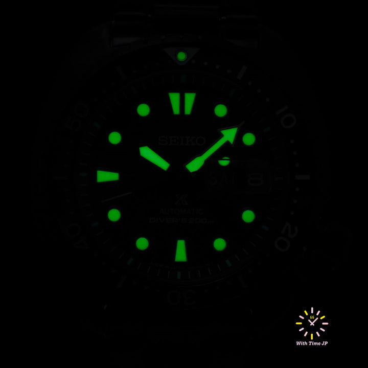 Black dial luminescence of Seiko Prospex The Black Series Automatic Diver Scuba SBDY127