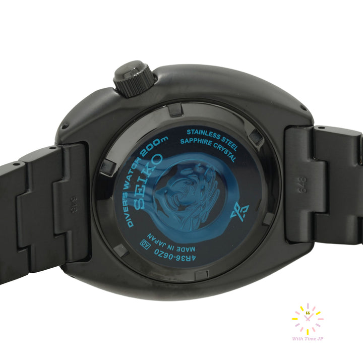 Backsid of the case of Seiko Prospex The Black Series Automatic Diver Scuba SBDY127