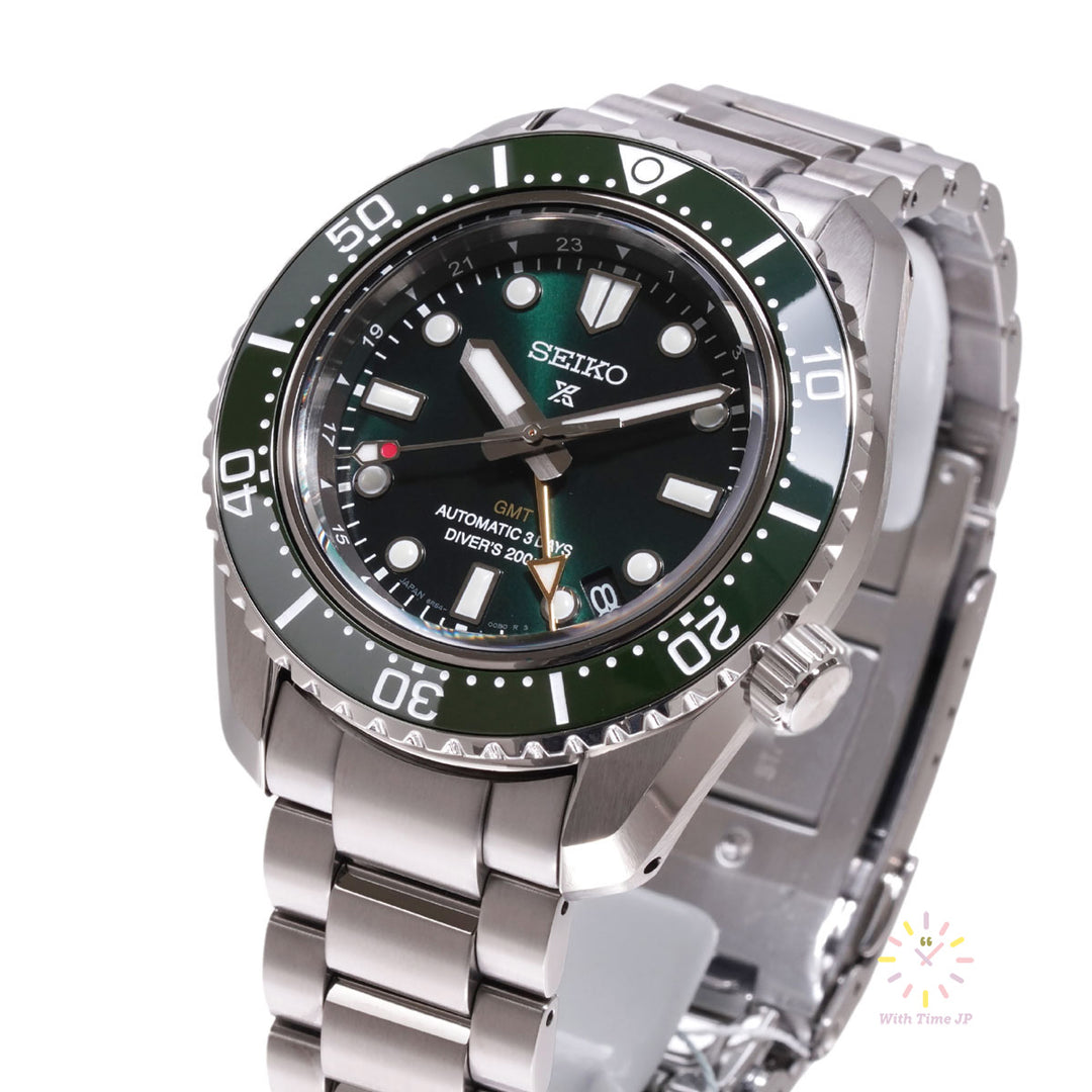 Seiko Prospex SBEJ009 Mechanical GMT Diver's Watch, oblique angle from below