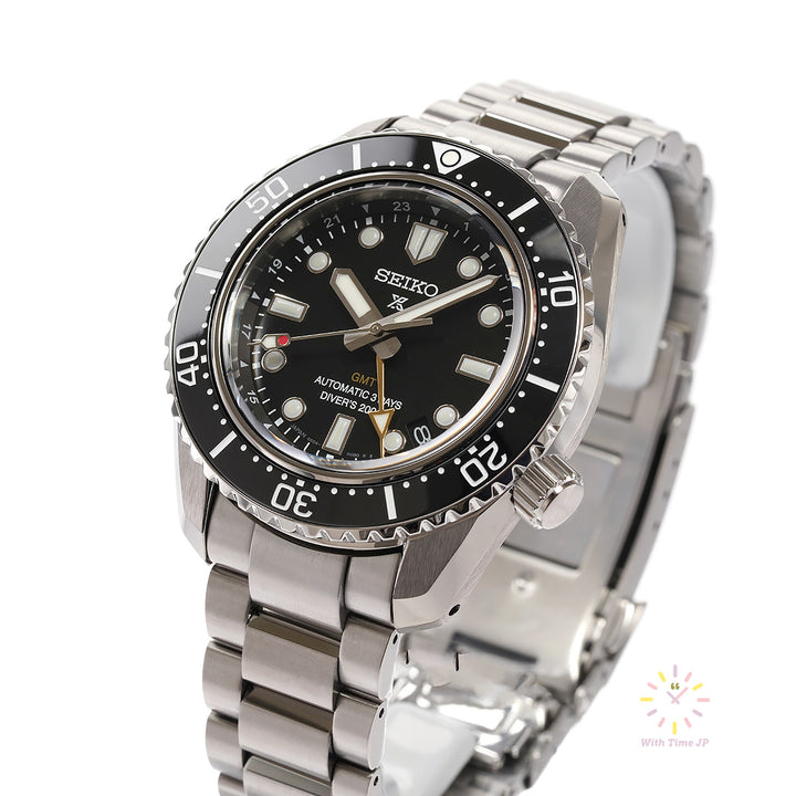 SEIKO Prospex SBEJ011 Mechanical GMT Diver's Watch, Right oblique angle from below.