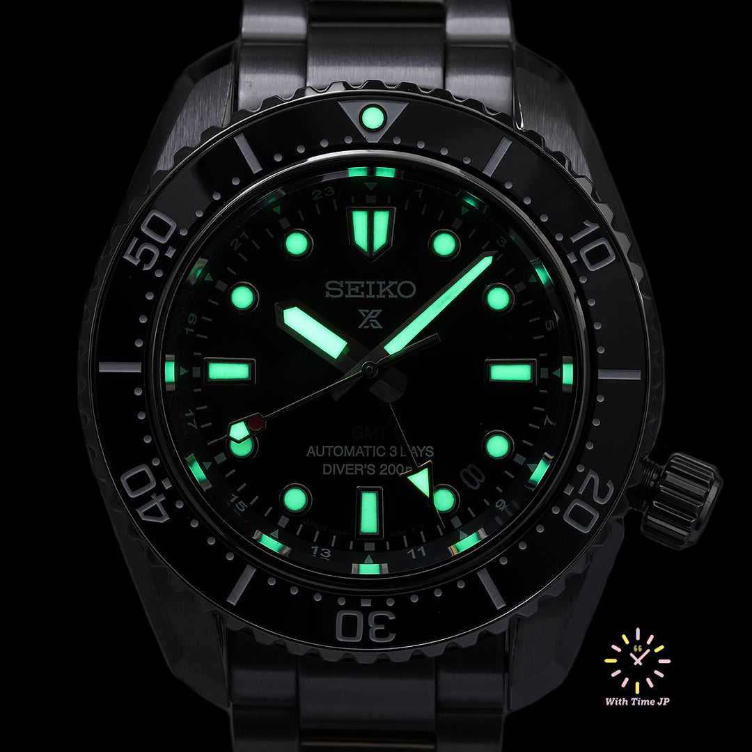 SEIKO Prospex SBEJ011 Mechanical GMT Diver's Watch, Lumibright on black dial.