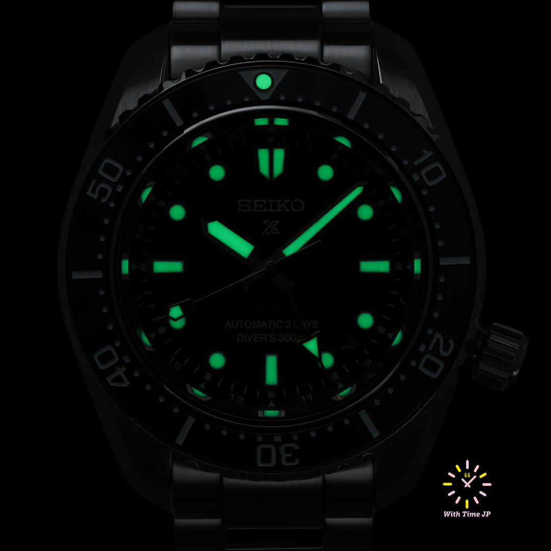 blue dial luminescence of Seiko Prospex Diver Scuba GMT SBEJ027
