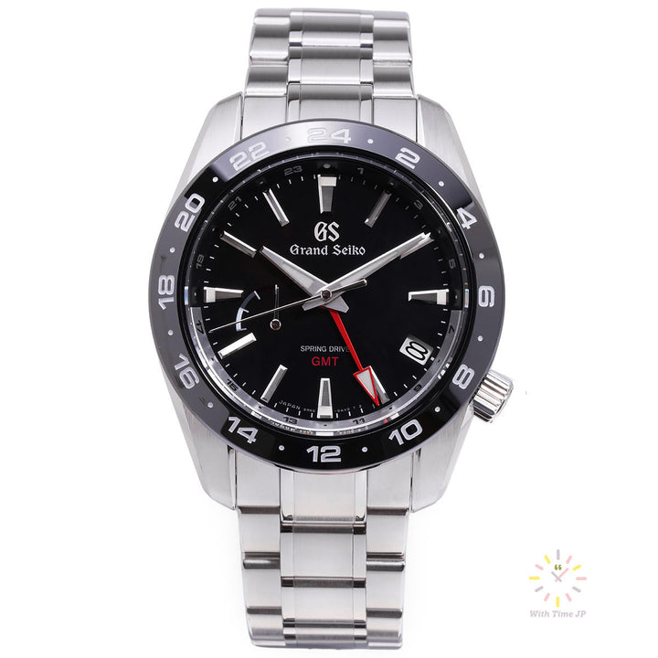GRAND SEIKO SBGE253,Spring Drive Men's Watch,Close-up of black dial from front angle.