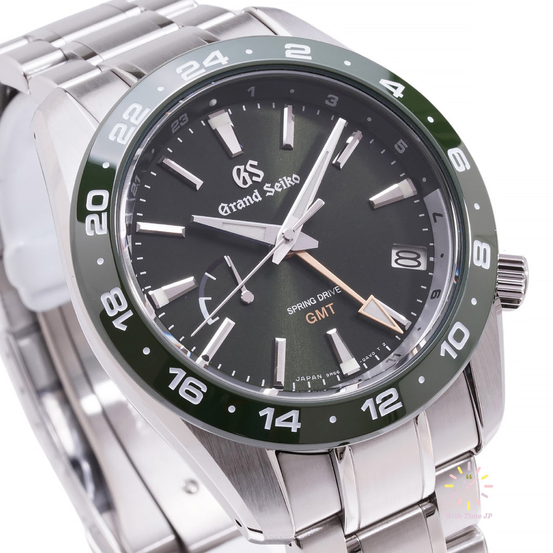 GRAND SIKO SBGE257,Spring Drive Men's Watch, Close-up of green dial from the oblique angle.
