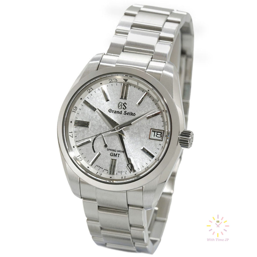 Grand Seiko GMT Spring Drive Mens Watch SBGE279, Stainless steel case, Stainless steel triple link band, Silver dial with organic molded pattern.