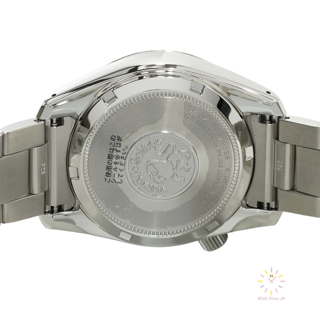 Grand Seiko SBGM245 Automatic GMT Men's Watch back cover with lion emblem.
