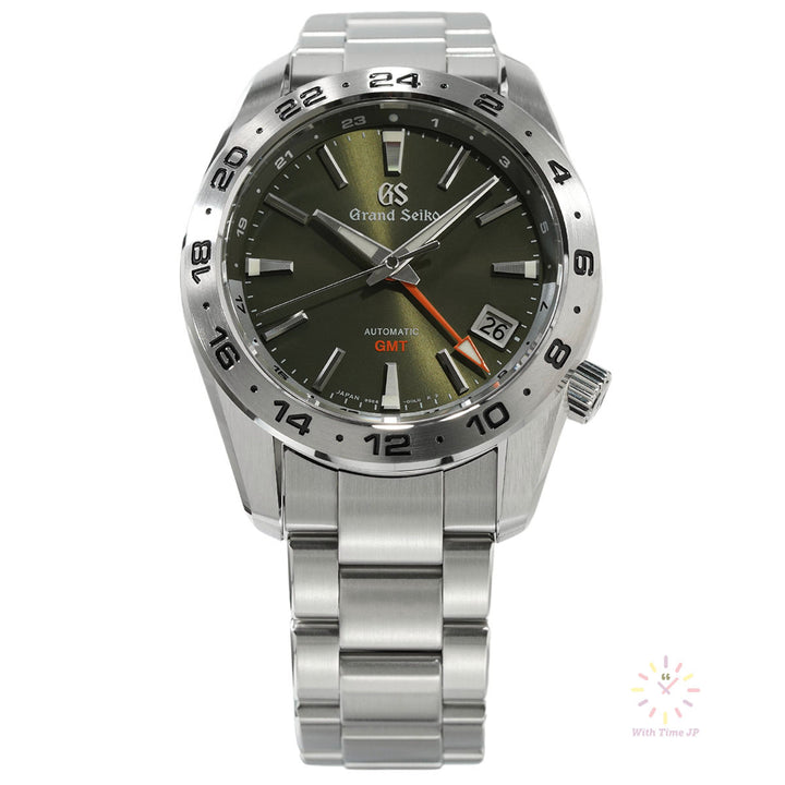 Grand Seiko SBGM247 Automatic GMT Men's Watch Angle looking up from the front
