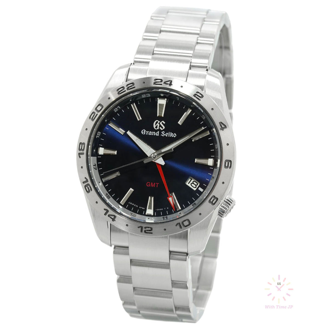 Grand Seiko SBGN029, GMT Quartz Men's Watch, Stainless Steel Case, blue Dial, Triple-link Stainless Steel Bracelet.