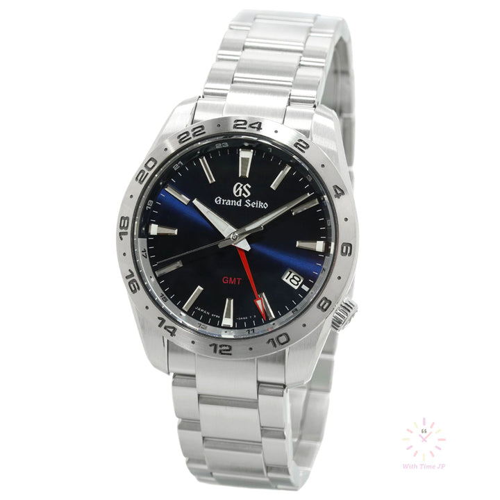 Grand Seiko SBGN029, GMT Quartz Men's Watch, Stainless Steel Case, blue Dial, Triple-link Stainless Steel Bracelet.