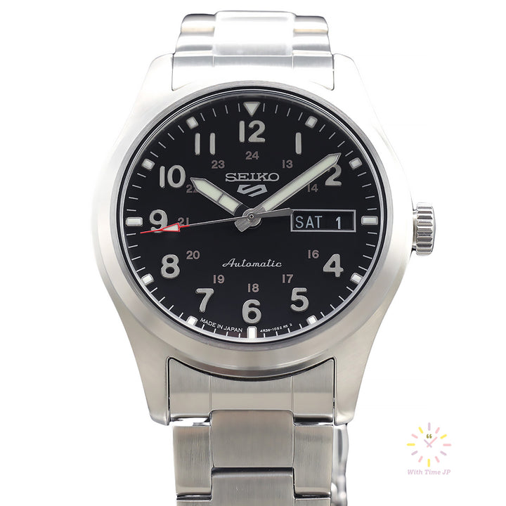SEIKO 5 SPORTS SBSA111 automatic wristwatch, viewed from front.