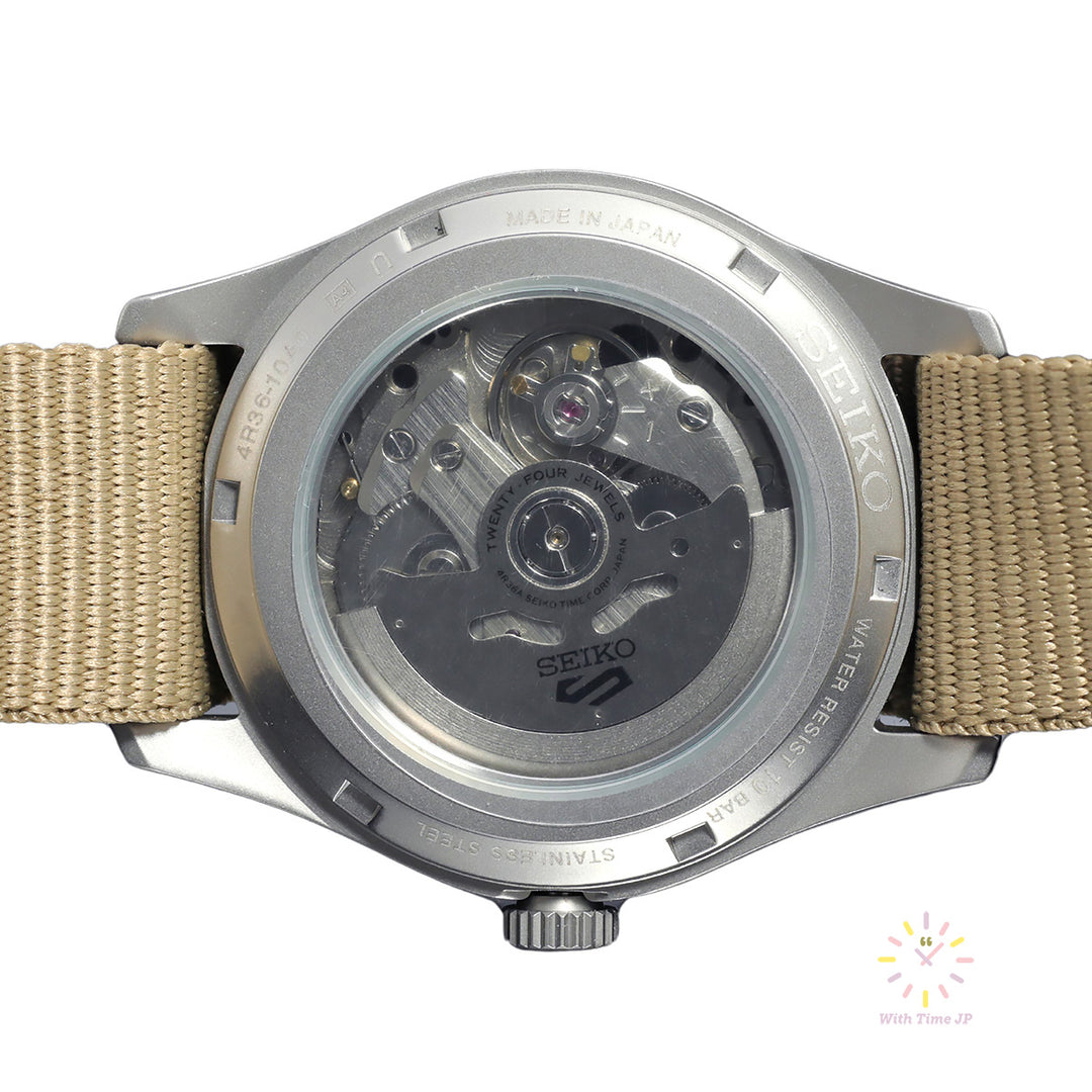 SEIKO 5 SPORTS SBSA117 automatic watch with see-through back.
