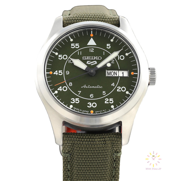 SEIKO 5 SPORTS SBSA141 automatic wristwatch, viewed from front.