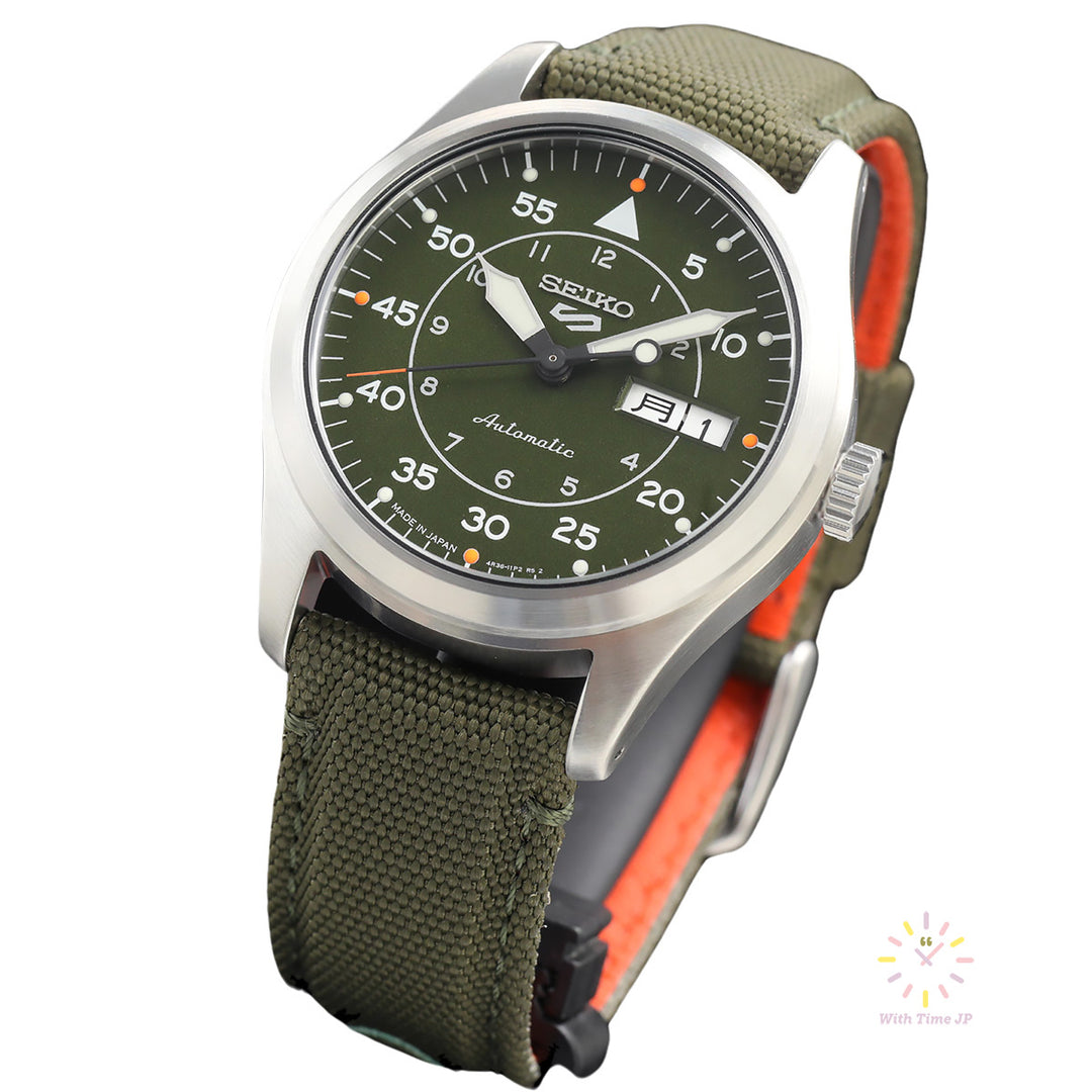 SEIKO 5 SPORTS SBSA141 automatic wristwatch, viewed from bottom right.