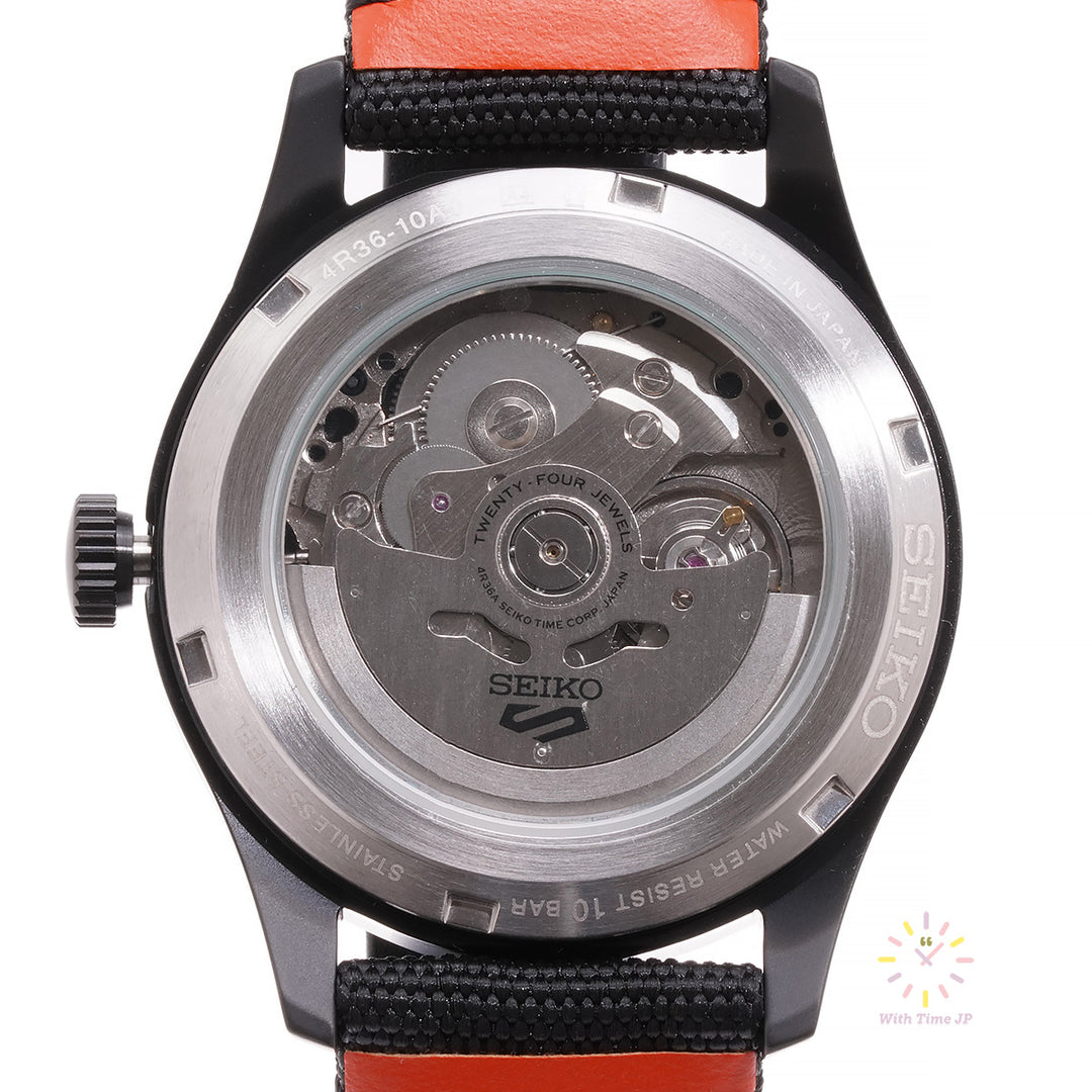Seiko 5 Sports SBSA143 ,Mechanical Men's Watch,Close-up of see-through back.