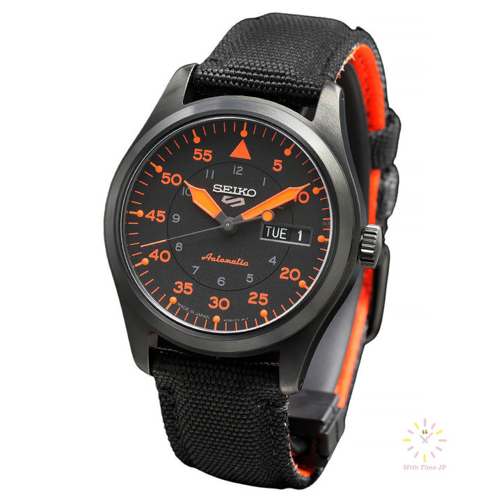 Seiko 5 Sports SBSA143 ,Mechanical Men's Watch, Stainless steel case with black coating, Black Dial, Black Nylon band.