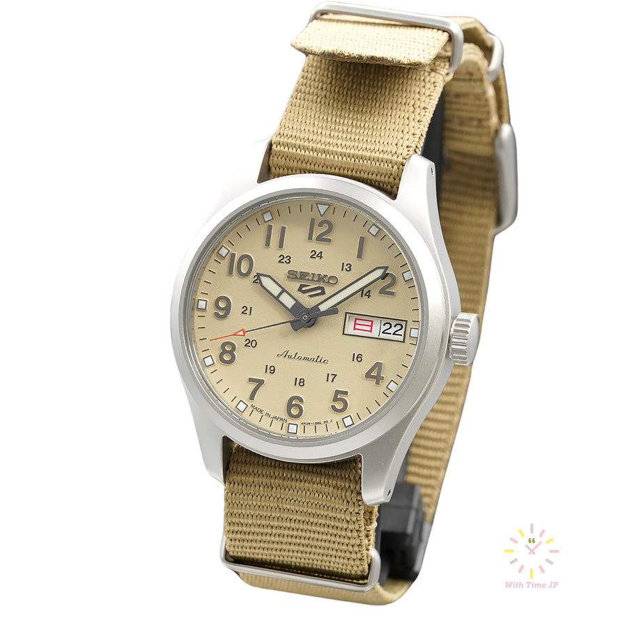 SEIKO 5 Sports SBSA199, Automatic Men's Watch, Stainless steel case, Beige dial, Nylon band.
