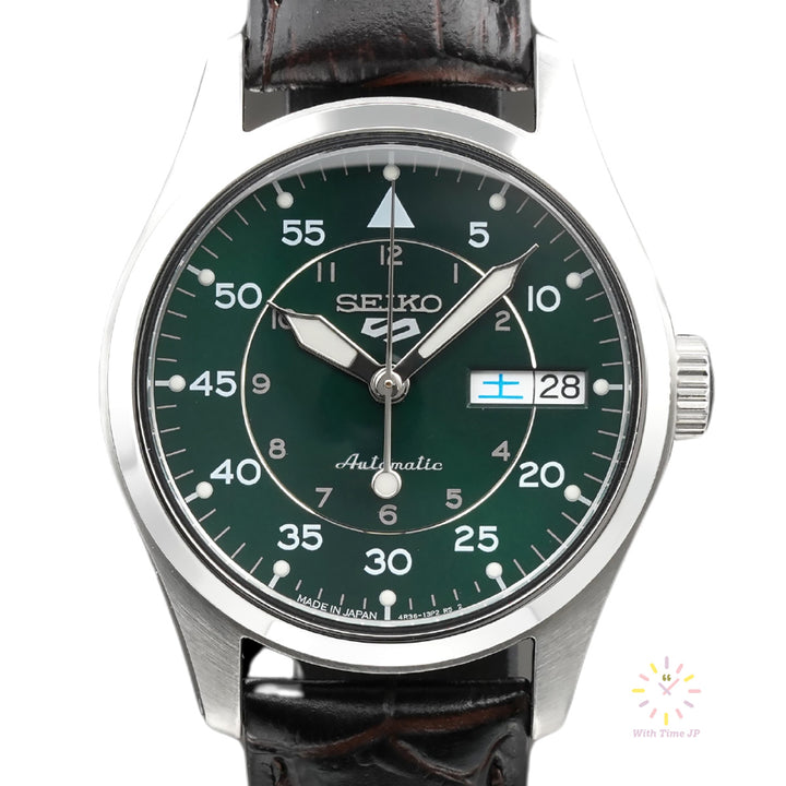 SEIKO 5 SPORTS SBSA203 automatic wristwatch, viewed from front.