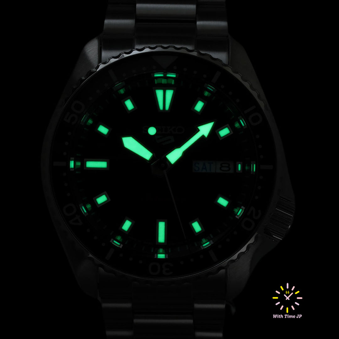Black dial luminescence of Seiko 5 Sports SKX series SBSA305