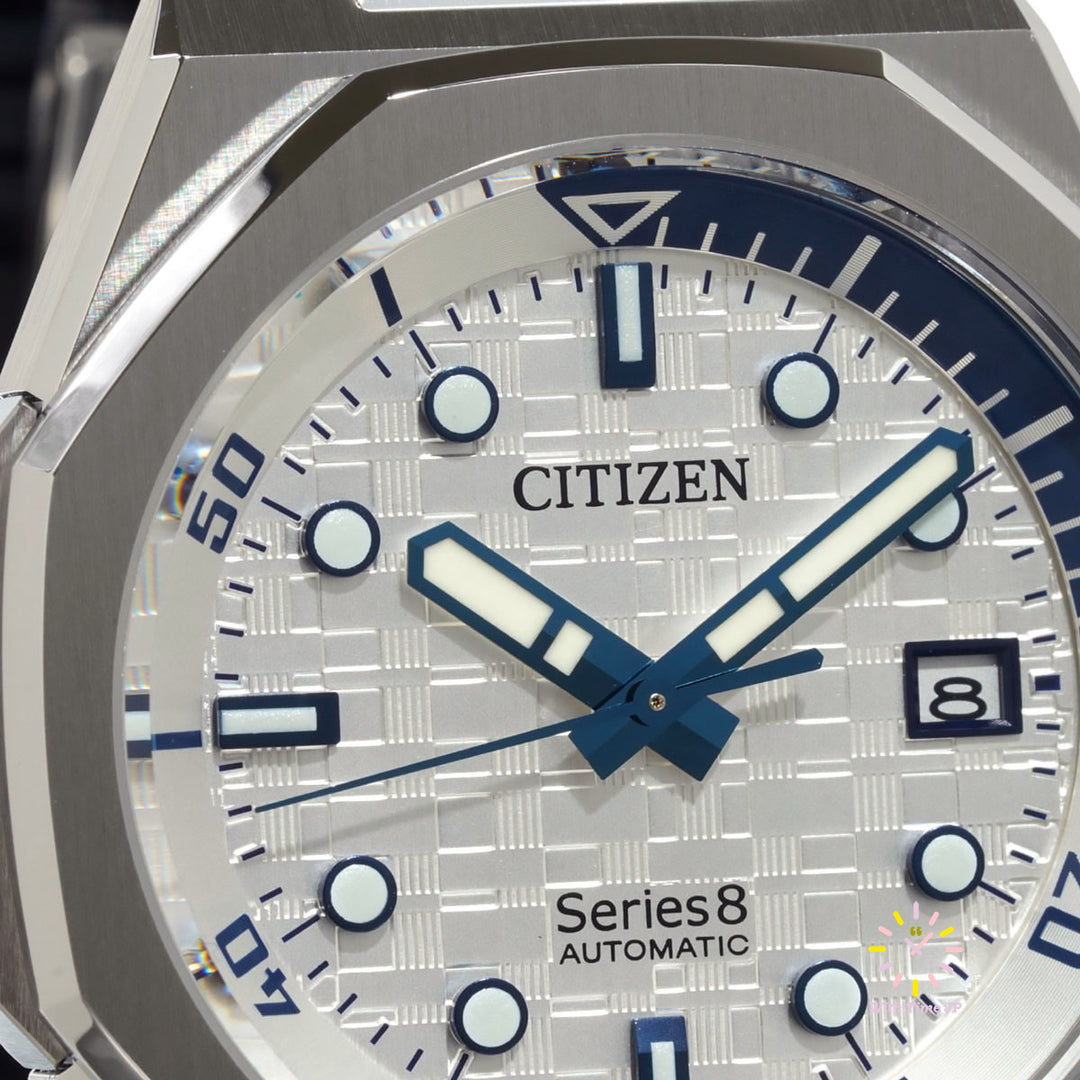 CITIZEN SERIES 8 NB6060-07A,Close-up of white×Blue Dial
