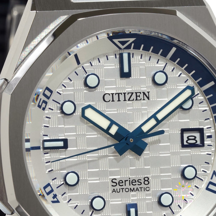 CITIZEN SERIES 8 NB6060-07A,Close-up of white×Blue Dial