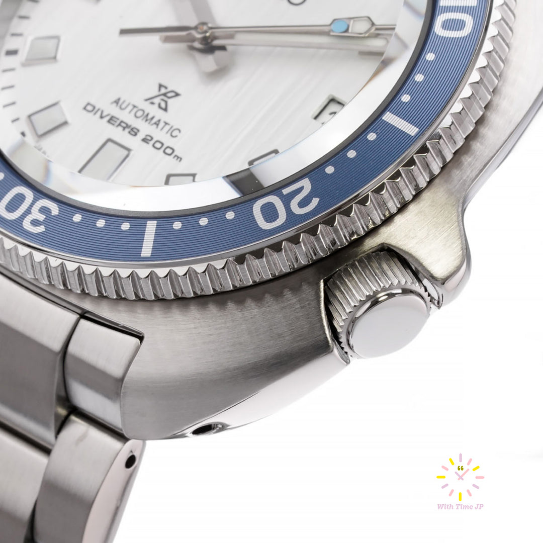 Seiko Prospex Automatic Diver Scuba SBDC169,Close-up of white Dial from crown side