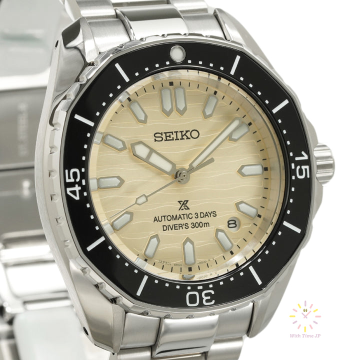 SEIKO Prospex SBDC201 automatic diver's watch angle from left.